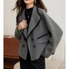 imagechouyatou Womens Casual Business Wool Blend Trench Coat Loose Double Breasted Blazer Jacket Pea CoatGrey