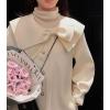 imagechouyatou Womens Cute Bow Lapel Collar Wool Coat Single Breasted Wool Blend Pea Coat with PocketsBeige