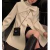 imagechouyatou Womens Cute Bow Lapel Collar Wool Coat Single Breasted Wool Blend Pea Coat with PocketsBeige