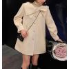 imagechouyatou Womens Cute Bow Lapel Collar Wool Coat Single Breasted Wool Blend Pea Coat with PocketsBeige