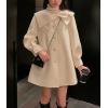 imagechouyatou Womens Cute Bow Lapel Collar Wool Coat Single Breasted Wool Blend Pea Coat with PocketsBeige