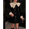 imagechouyatou Womens Cute Bow Lapel Collar Wool Coat Single Breasted Wool Blend Pea Coat with PocketsBlack and White