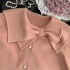 imagechouyatou Womens Cute Bow Lapel Collar Wool Coat Single Breasted Wool Blend Pea Coat with PocketsPink