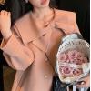 imagechouyatou Womens Cute Bow Lapel Collar Wool Coat Single Breasted Wool Blend Pea Coat with PocketsPink