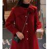 imagechouyatou Womens Cute Bow Lapel Collar Wool Coat Single Breasted Wool Blend Pea Coat with PocketsRed