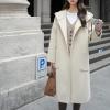 imagechouyatou Womens Cute Winter Wool Blend Trench Coat Mid Long Open front Hooded Coat Horn Button OvercoatBeige