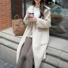 imagechouyatou Womens Cute Winter Wool Blend Trench Coat Mid Long Open front Hooded Coat Horn Button OvercoatBeige