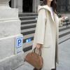 imagechouyatou Womens Cute Winter Wool Blend Trench Coat Mid Long Open front Hooded Coat Horn Button OvercoatBeige