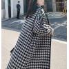 imagechouyatou Womens Elegant Houndstooth Wool Blend Overcoat Lapel Vintage Mid Long Trench Coat with pocketBlack