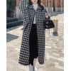 imagechouyatou Womens Elegant Houndstooth Wool Blend Overcoat Lapel Vintage Mid Long Trench Coat with pocketBlack