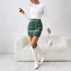 imagechouyatou Womens Fall Winter Sexy Plaid Pencil Wool Skirts High Waisted Casual Bodycon Short Mini SkirtsGreen