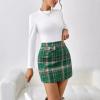 imagechouyatou Womens Fall Winter Sexy Plaid Pencil Wool Skirts High Waisted Casual Bodycon Short Mini SkirtsGreen