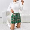 imagechouyatou Womens Fall Winter Sexy Plaid Pencil Wool Skirts High Waisted Casual Bodycon Short Mini SkirtsGreen