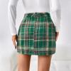 imagechouyatou Womens Fall Winter Sexy Plaid Pencil Wool Skirts High Waisted Casual Bodycon Short Mini SkirtsGreen