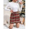 imagechouyatou Womens Fall Winter Sexy Plaid Pencil Wool Skirts High Waisted Casual Bodycon Short Mini SkirtsRed