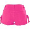 imagechouyatou Womens High Waist Perfect ButtLifting Destroyed Hole Fringed Denim Short Drawstring SlitHot Pink