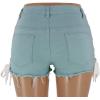 imagechouyatou Womens High Waist Perfect ButtLifting Destroyed Hole Fringed Denim Short Drawstring SlitLight Blue