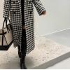 imagechouyatou Womens Houndstooth Wool Trench Coat Notch Lapel Maxi Long Overcoat Double Breasted PeacoatBlack