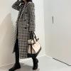 imagechouyatou Womens Houndstooth Wool Trench Coat Notch Lapel Maxi Long Overcoat Double Breasted PeacoatBlack