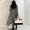 imagechouyatou Womens Houndstooth Wool Trench Coat Notch Lapel Maxi Long Overcoat Double Breasted PeacoatBlack