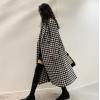 imagechouyatou Womens Houndstooth Wool Trench Coat Notch Lapel Maxi Long Overcoat Double Breasted PeacoatBlack