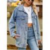 imagechouyatou Womens Oversized Washed Denim Jacket Boyfriend Button Down Mid Long Jean Jacket ShacketBlue