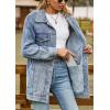imagechouyatou Womens Oversized Washed Denim Jacket Boyfriend Button Down Mid Long Jean Jacket ShacketBlue
