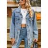 imagechouyatou Womens Oversized Washed Denim Jacket Boyfriend Button Down Mid Long Jean Jacket ShacketBlue