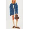 imagechouyatou Womens Removable Tie Front Denim Jacket Fall Boyfriend Button Down Jean Jacket ShacketBlue