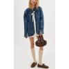 imagechouyatou Womens Removable Tie Front Denim Jacket Fall Boyfriend Button Down Jean Jacket ShacketDark Blue