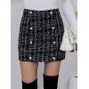 imagechouyatou Womens Sexy Plaid Pencil Tweed Skirts High Waisted Zip UP Casual Bodycon Short Mini SkirtsBlack