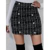 imagechouyatou Womens Sexy Plaid Pencil Tweed Skirts High Waisted Zip UP Casual Bodycon Short Mini SkirtsBlack