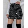 imagechouyatou Womens Sexy Plaid Pencil Tweed Skirts High Waisted Zip UP Casual Bodycon Short Mini SkirtsBlack