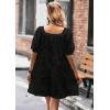 imagechouyatou Womens Summer Casual Lace Eyelet Mini Dress Square Neck Short Puff Sleeve Babydoll Tunic DressBlack