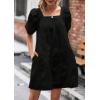 imagechouyatou Womens Summer Casual Lace Eyelet Mini Dress Square Neck Short Puff Sleeve Babydoll Tunic DressBlack
