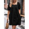 imagechouyatou Womens Summer Casual Lace Eyelet Mini Dress Square Neck Short Puff Sleeve Babydoll Tunic DressBlack