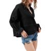 imagechouyatou Womens Vintage VNeck Denim Pullover Tops Distressed Collarless Oversized Jean Shirt JacketsBlack