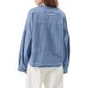 imagechouyatou Womens Vintage VNeck Denim Pullover Tops Distressed Collarless Oversized Jean Shirt JacketsBlue
