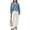 imagechouyatou Womens Vintage VNeck Denim Pullover Tops Distressed Collarless Oversized Jean Shirt JacketsBlue