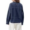 imagechouyatou Womens Vintage VNeck Denim Pullover Tops Distressed Collarless Oversized Jean Shirt JacketsDark Blue