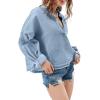imagechouyatou Womens Vintage VNeck Denim Pullover Tops Distressed Collarless Oversized Jean Shirt JacketsLight Blue
