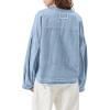 imagechouyatou Womens Vintage VNeck Denim Pullover Tops Distressed Collarless Oversized Jean Shirt JacketsLight Blue