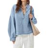 imagechouyatou Womens Vintage VNeck Denim Pullover Tops Distressed Collarless Oversized Jean Shirt JacketsLight Blue
