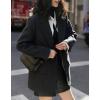 imagechouyatou Womens Vintage Wool Blend Casual Business Blazer Jacket Notch Lapel Dressy Work Trench CoatBlack