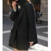 imagechouyatou Womens Vintage Wool Blend Casual Business Blazer Jacket Notch Lapel Dressy Work Trench CoatBlack