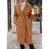 imagechouyatou Womens Winter Double Breasted Wool Coat Notch Lapel Long Winter Trench Coat with BeltCamel