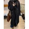 imagechouyatou Womens Winter Double Breasted Wool Coat Shawl Collar Long Trench Coat Overcoat with PocketsBlack