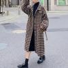imagechouyatou Womens Winter Elegant Plaid Wool Blend Overcoat Lapel Vintage Mid Long Trench Coat with BeltCoffee