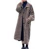 imagechouyatou Womens Winter Elegant Plaid Wool Blend Overcoat Lapel Vintage Mid Long Trench Coat with BeltCoffee