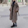 imagechouyatou Womens Winter Elegant Plaid Wool Blend Overcoat Lapel Vintage Mid Long Trench Coat with BeltCoffee